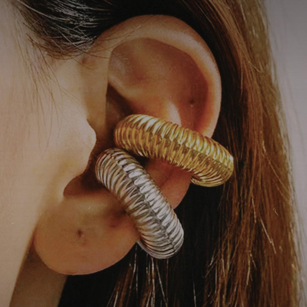 Screw-Design Massive Stainless Steel Chunky Ear Cuff